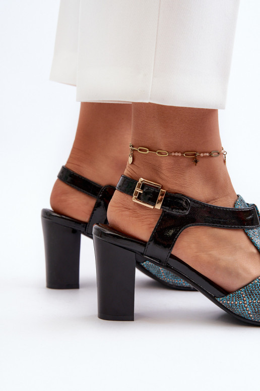 Damen-Sandalen mit hohen Absätzen aus türkisfarbenem Öko-Leder von Queenmarie