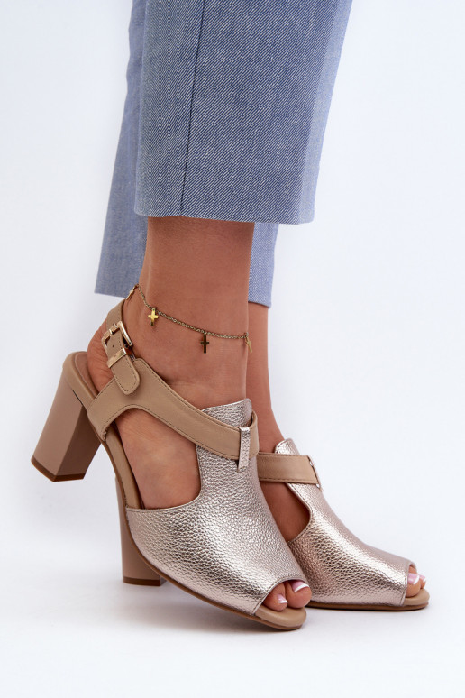 Sandales à talons hauts pour femmes en éco-cuir de couleur or Queenmarie Sandales à talons hauts pour femmes en éco-cuir de couleur or Queenmarie