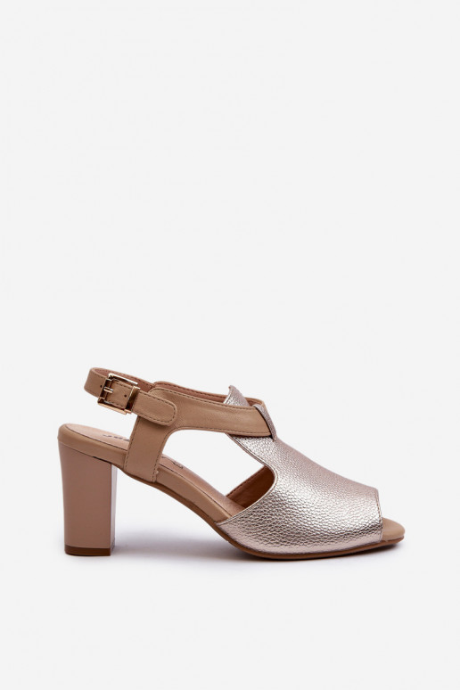 Sandales à talons hauts pour femmes en éco-cuir de couleur or Queenmarie