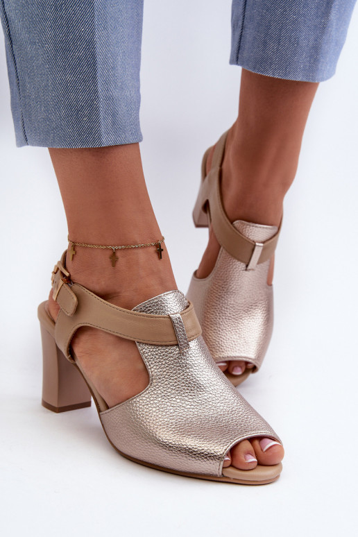 Sandales à talons hauts pour femmes en éco-cuir de couleur or Queenmarie