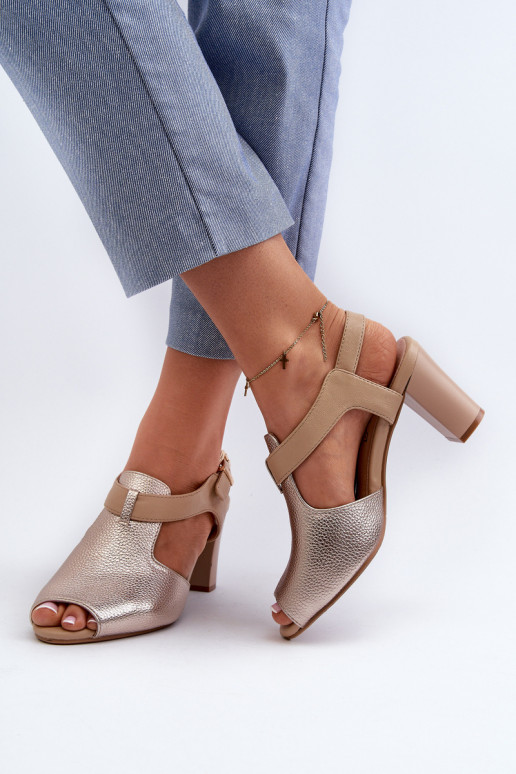 Sandales à talons hauts pour femmes en éco-cuir de couleur or Queenmarie Sandales à talons hauts pour femmes en éco-cuir de couleur or Queenmarie