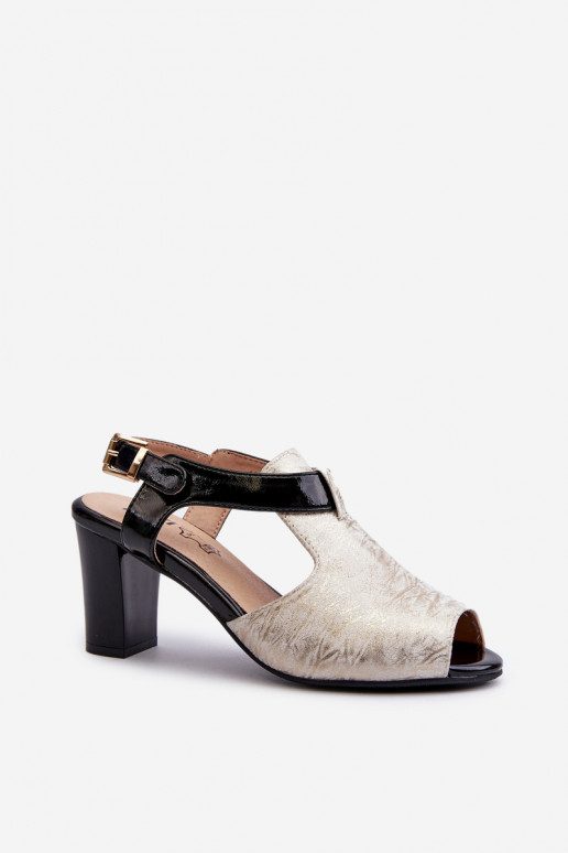 Sandales à talons hauts pour femmes en éco-cuir de couleur or-noir Queenmarie