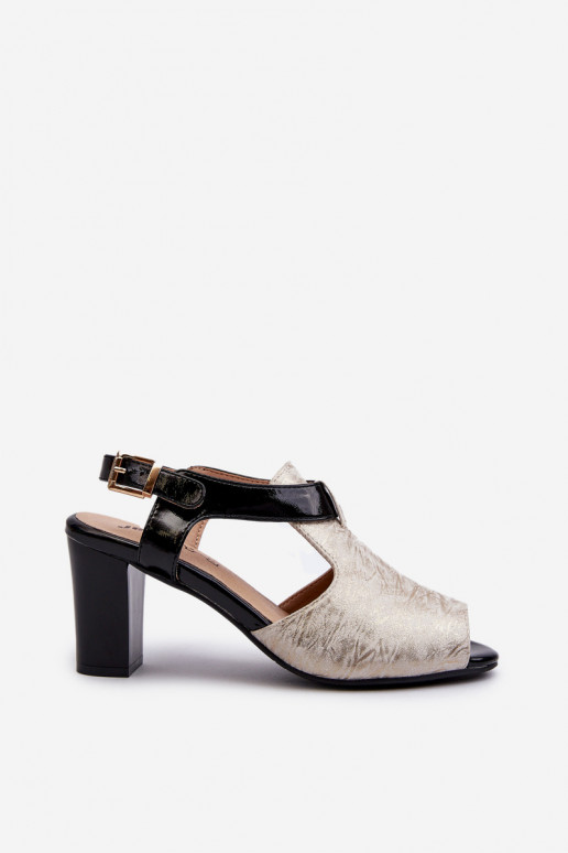 Sandales à talons hauts pour femmes en éco-cuir de couleur or-noir Queenmarie