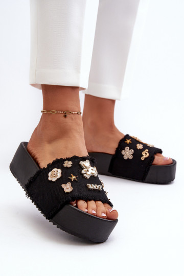 Damen-Plateau-Flip-Flops Schwarz Zranesia