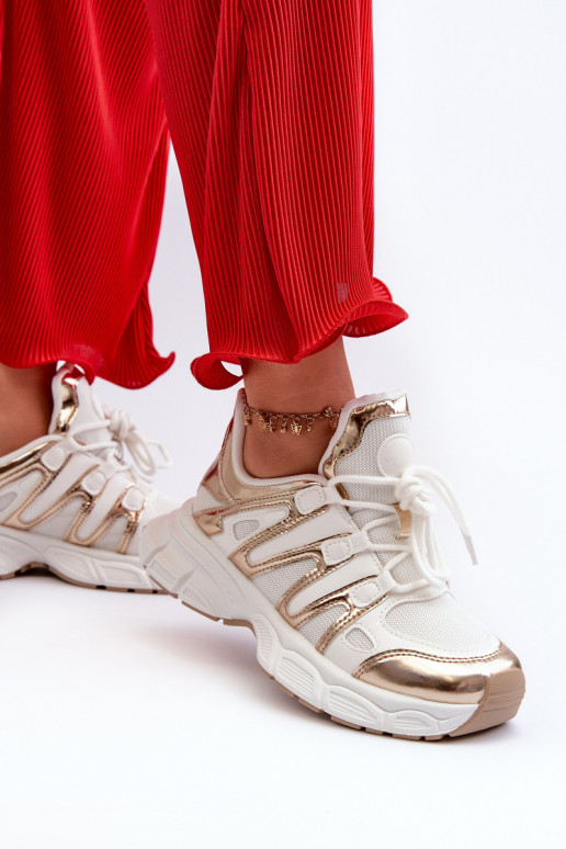 Sneakers Modell Schuhe Weiß-goldene Farbe Ahmani Sneakers Modell Schuhe Weiß-goldene Farbe Ahmani