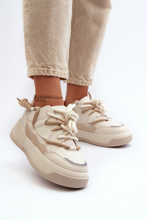 Baskets modèle chaussures à plateforme beige Moariella