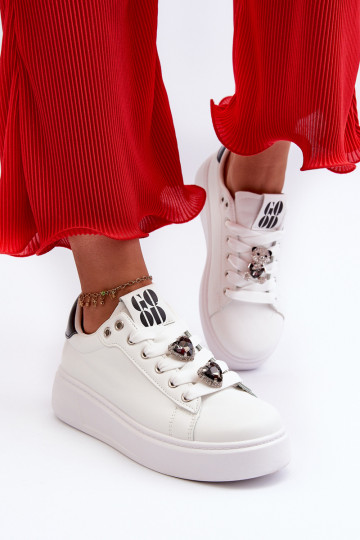 Damessneaker met platform met hartjes, witte azamia