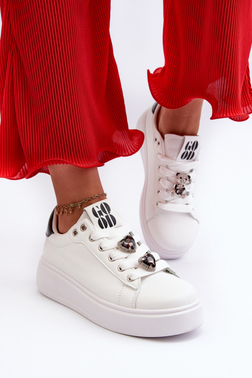 Baskets femme à plateforme avec coeurs, azamia blanc