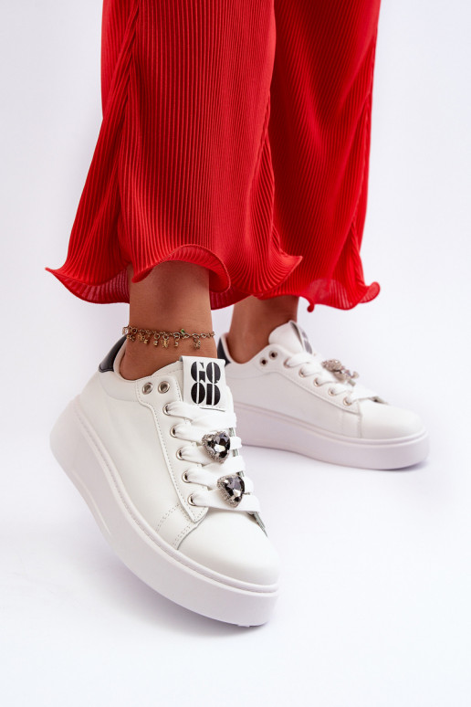 Baskets femme à plateforme avec coeurs, azamia blanc