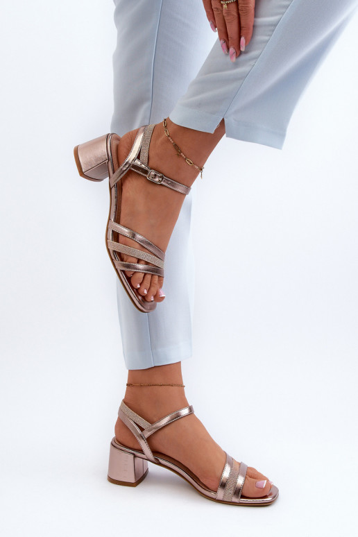 Damensandalen mit niedrigem Absatz aus Öko-Leder Sergio Leone SK046 in Roségold