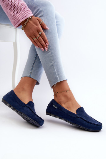 Dames kunstsuède mocassins, donkerblauw Amrutia 2