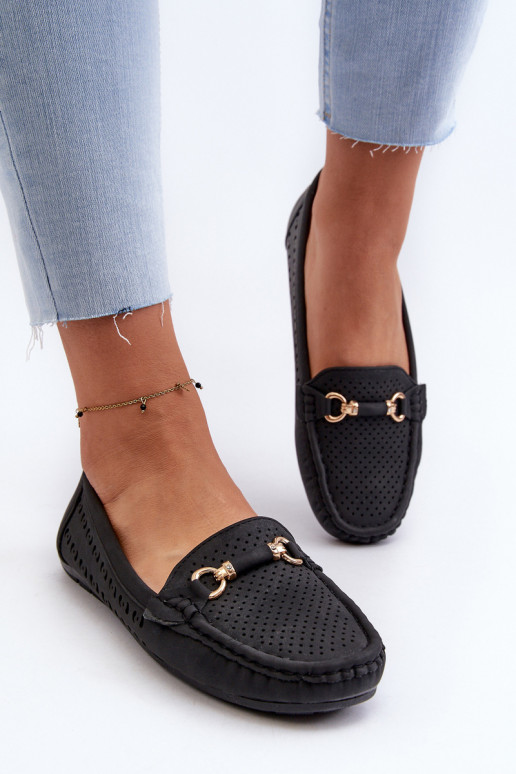 Mocassins ajourés avec ornements pour femme noirs Kaydance