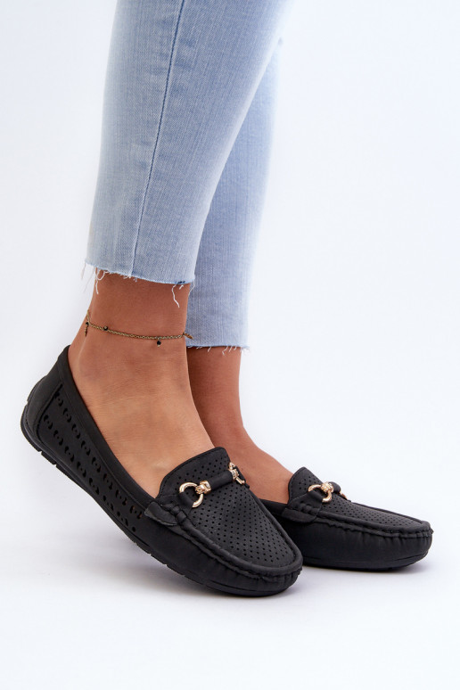Mocassins ajourés avec ornements pour femme noirs Kaydance