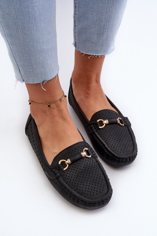 Mocassins ajourés avec ornements pour femme noirs Kaydance