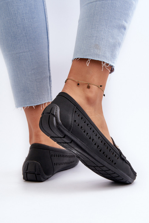 Mocassins ajourés avec ornements pour femme noirs Kaydance