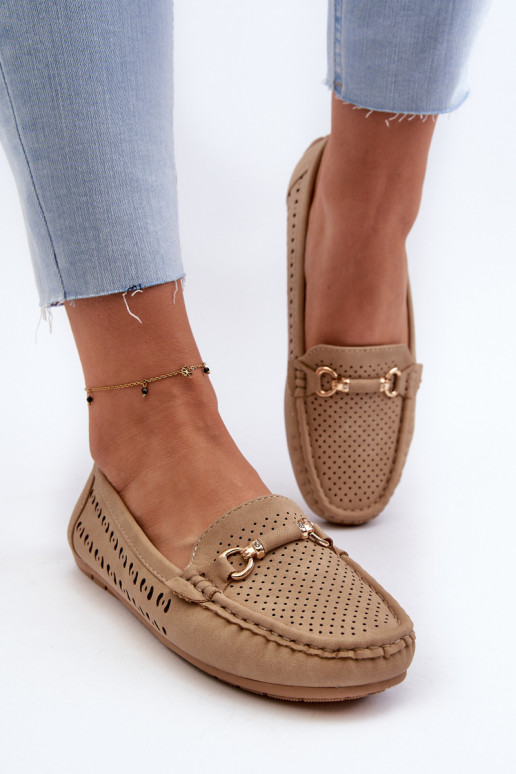 Mocassins femme ajourés avec ornements marron Kaydance