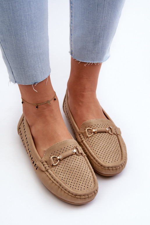 Dames opengewerkte mocassins met ornamenten in bruin Kaydance Dames opengewerkte mocassins met ornamenten in bruin Kaydance