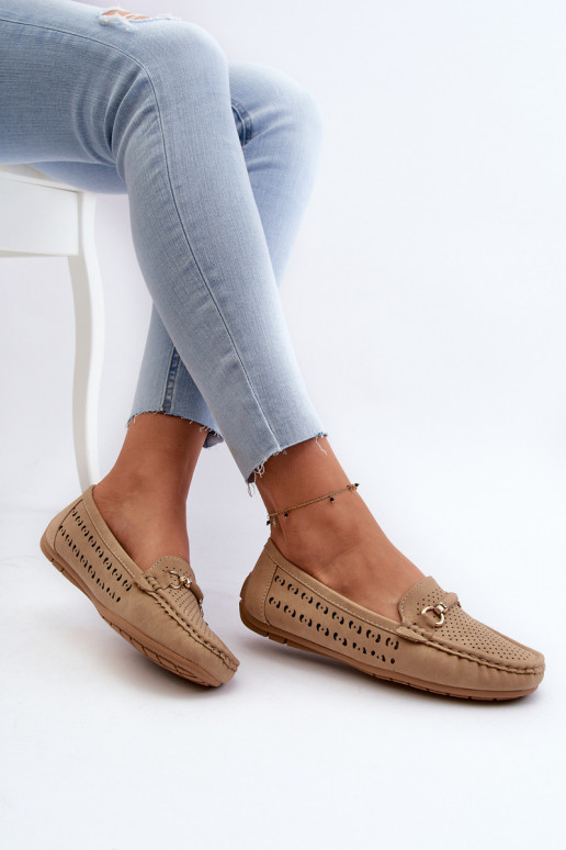 Dames opengewerkte mocassins met ornamenten in bruin Kaydance Dames opengewerkte mocassins met ornamenten in bruin Kaydance