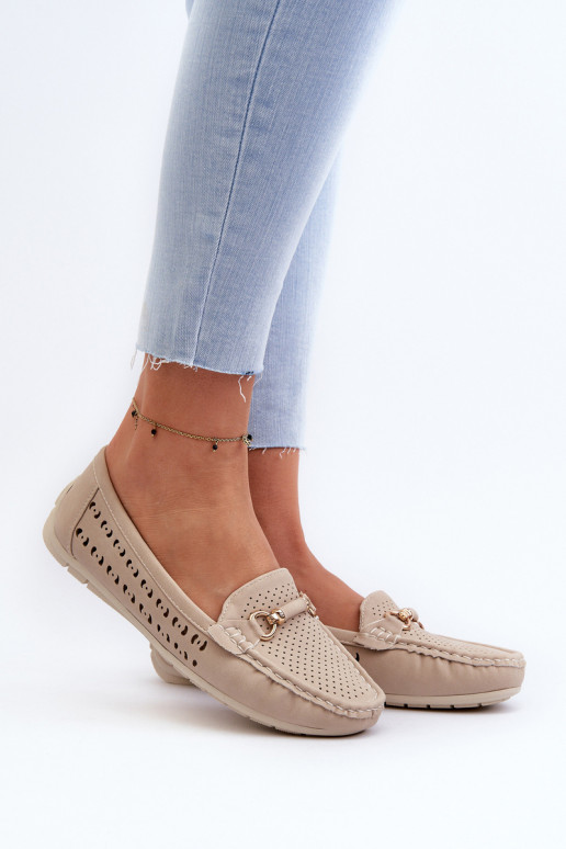 Mocassins ajourés pour femmes avec ornements beiges Kaydance