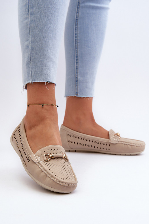 opengewerkte damesmocassins met versieringen in beige Kaydance