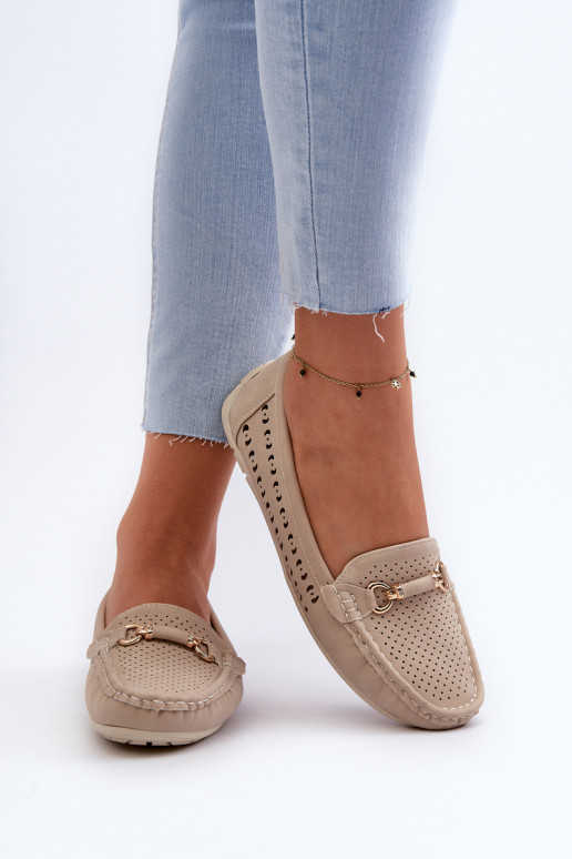 Mocassins ajourés pour femmes avec ornements beiges Kaydance