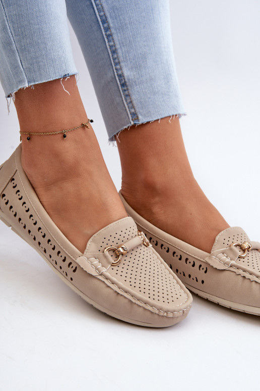 Mocassins ajourés pour femmes avec ornements beiges Kaydance