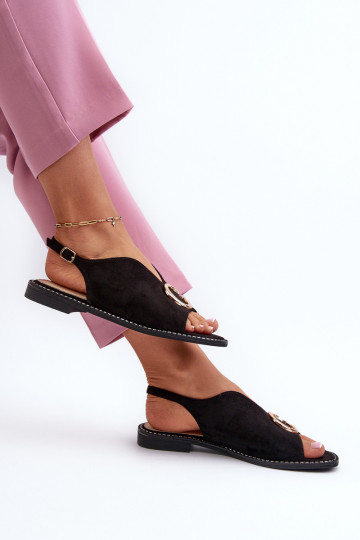 Elegante stijl Damessandalen met ornamenten gemaakt van eco suède S.Barski KV27-058 zwarte kleur 2