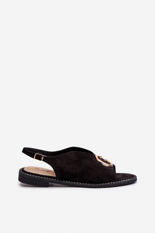 Sandales pour femmes de style élégant avec ornements en suède écologique S.Barski KV27-058 couleur noire