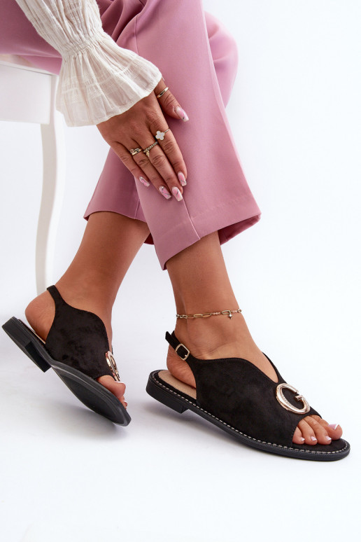 Elegante Damensandalen mit Ornamenten aus Öko-Wildleder S.Barski KV27-058 in der Farbe Schwarz