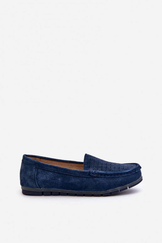 Suède mocassins donkerblauw kleur S.Barski LR755