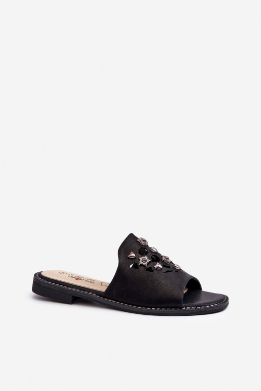avec brillance Sandales pour femmes avec de beaux détails S.Barski KV27-063 couleur noir