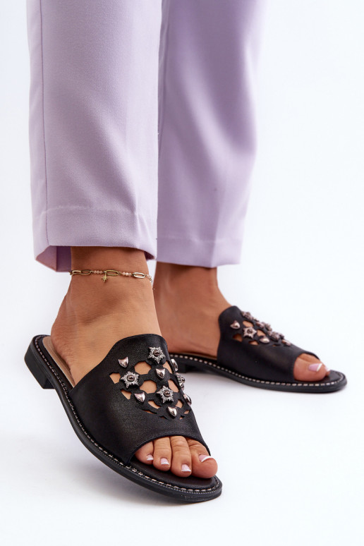 mit Glanz Damensandalen mit schönen Details S.Barski KV27-063 schwarze Farbe mit Glanz Damensandalen mit schönen Details S.Barski KV27-063 schwarze Farbe