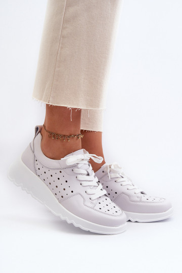 avec éléments ajourés Sneakers modèle chaussures cuir naturel couleur gris S.Barski LR482