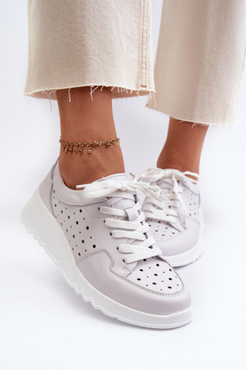 met opengewerkte elementen Sneakers model schoenen naturel leer grijze kleur S.Barski LR482 2