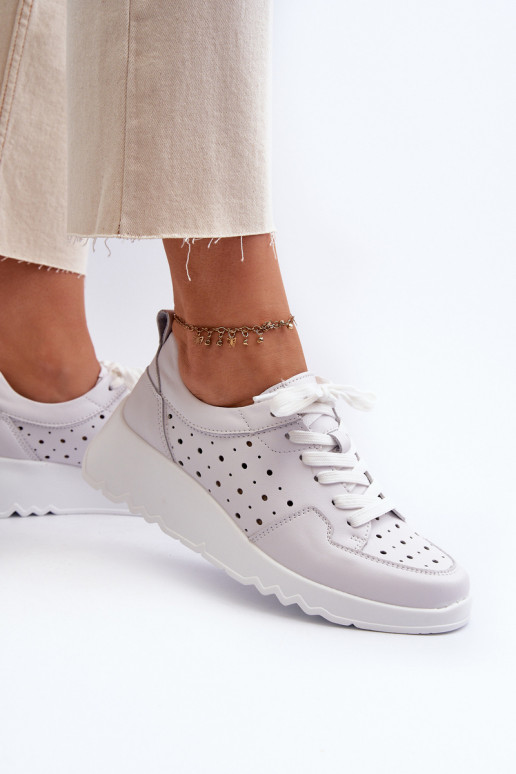 avec éléments ajourés Sneakers modèle chaussures cuir naturel couleur gris S.Barski LR482
