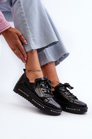 Chaussures à lacets avec plateforme en cuir naturel S.Barski LR620 couleur noir 2