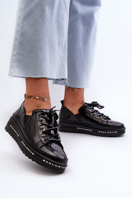 Schnürschuhe mit Plateau Naturleder S.Barski LR620 schwarze Farbe