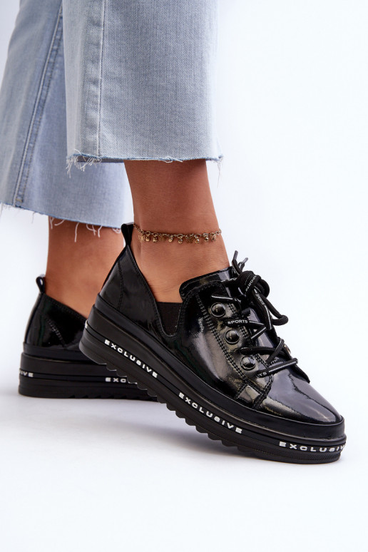 Schnürschuhe mit Plateau Naturleder S.Barski LR620 schwarze Farbe