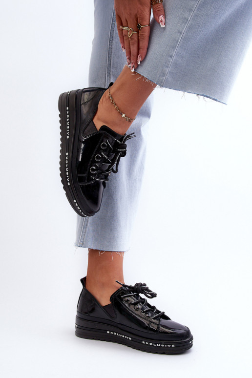 Chaussures à lacets avec plateforme en cuir naturel S.Barski LR620 couleur noir