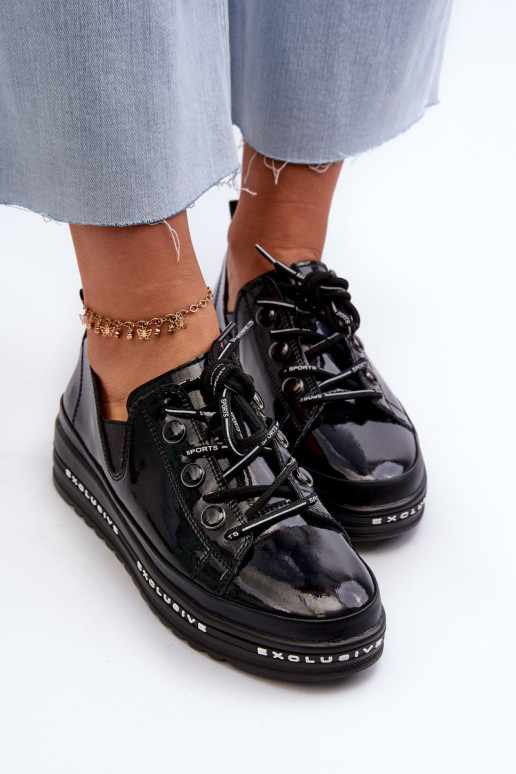 Chaussures à lacets avec plateforme en cuir naturel S.Barski LR620 couleur noir