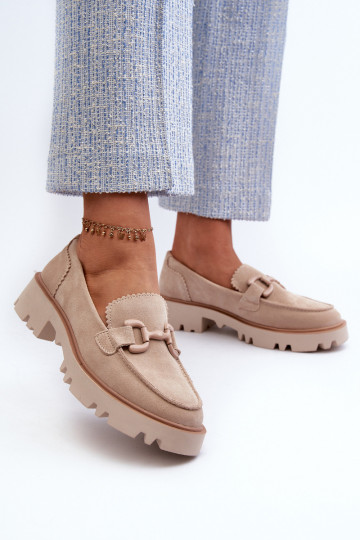 Suède mocassins met ornamenten D&A TW117 beige 2