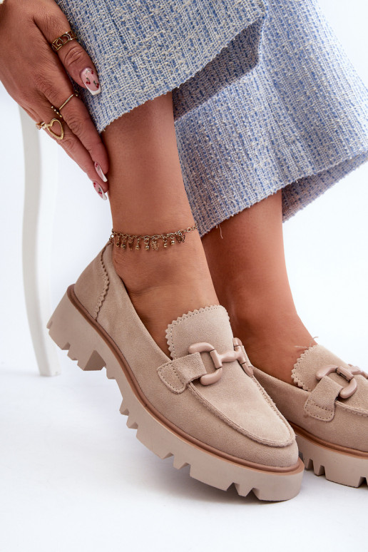 Suède mocassins met ornamenten D&A TW117 beige Suède mocassins met ornamenten D&A TW117 beige