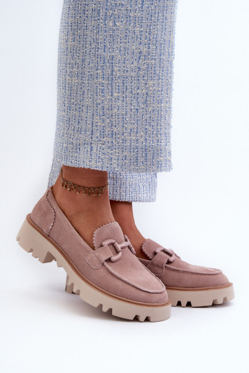Suède mocassins met ornamenten D&A TW117 roze 2