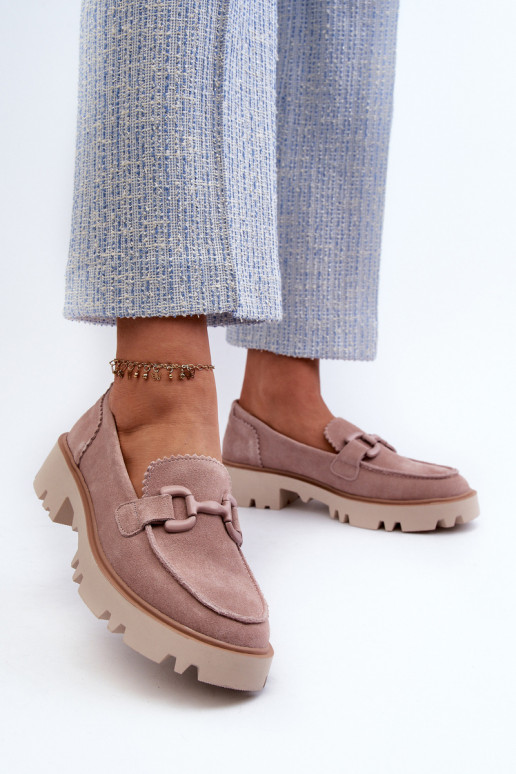 Suède mocassins met ornamenten D&A TW117 roze