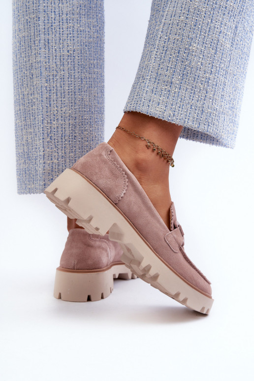 Suède mocassins met ornamenten D&A TW117 roze Suède mocassins met ornamenten D&A TW117 roze