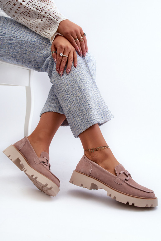 Suède mocassins met ornamenten D&A TW117 roze Suède mocassins met ornamenten D&A TW117 roze