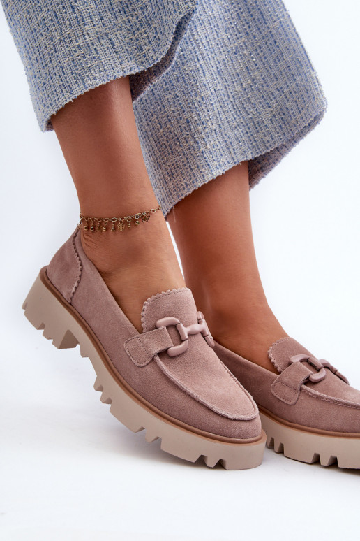 Suède mocassins met ornamenten D&A TW117 roze