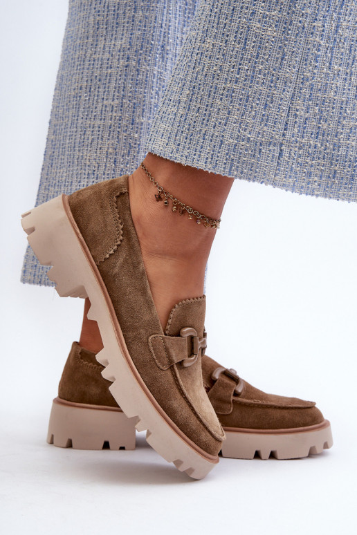 Suède mocassins met ornamenten D&A TW117 bruin