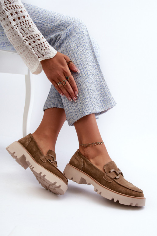 Suède mocassins met ornamenten D&A TW117 bruin