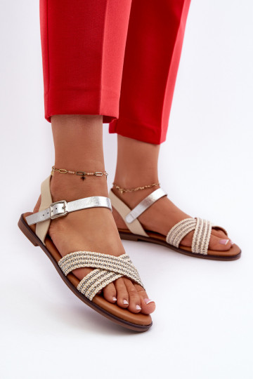 Sandales plates pour femme S.Barski MY923 couleur beige